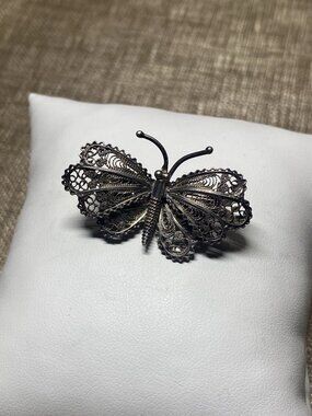 Antique Pre-War 800 Silver Filigree Butterfly Brooch c.1920-1940